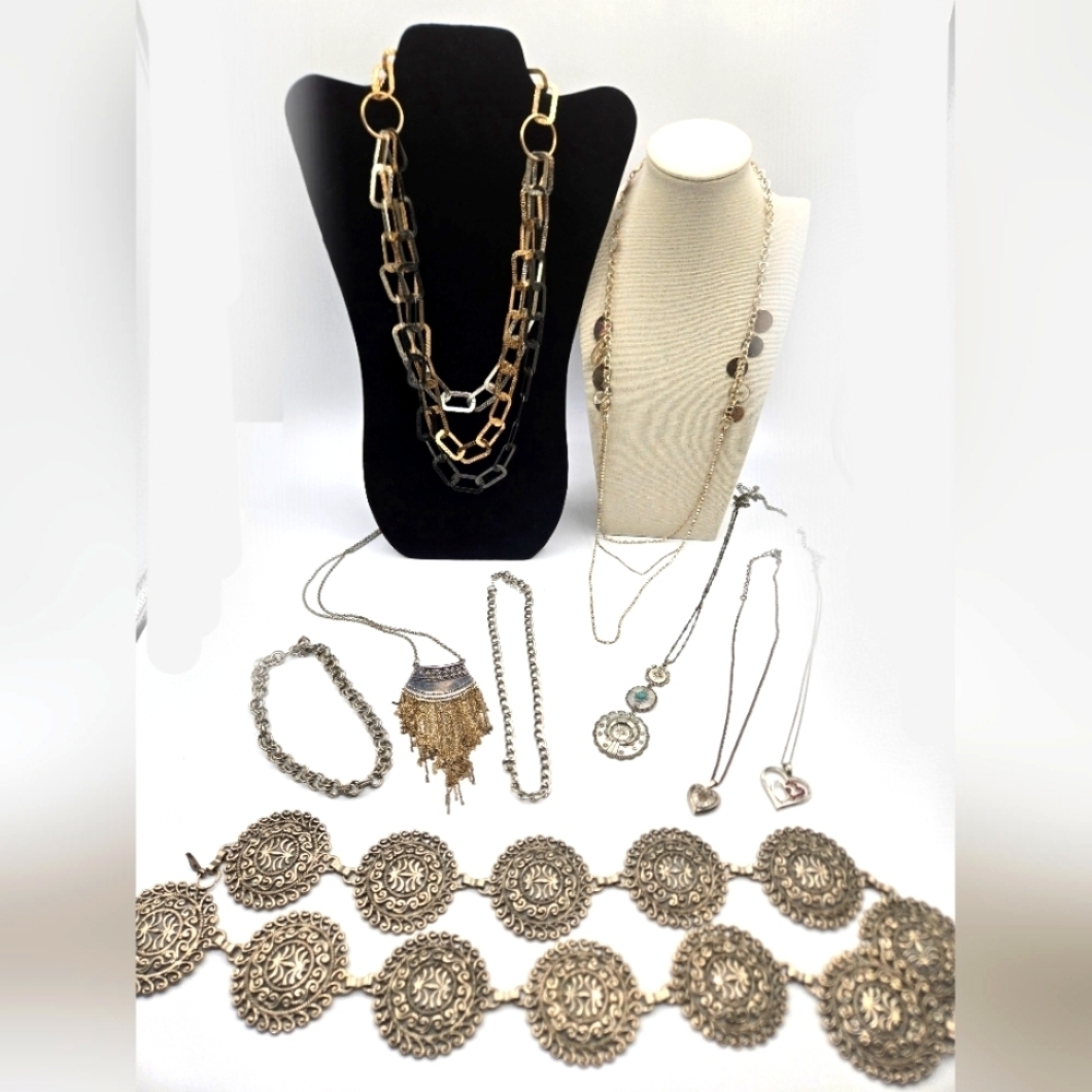 LOT of Silver Tone Vintage Jewelry 9 pieces Total wear as is or Upcycle